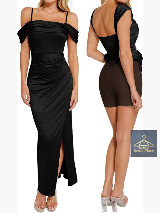 Dresses & Skirts - Maxi Dress with Built-in Shapewear, Off Shoulder Bodycon Formal Gown